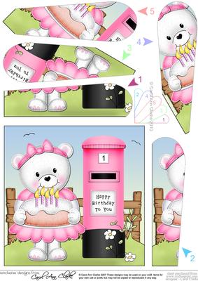 Teddy Tess's Birthday Cake & Postbox Fan Pyramage Topper