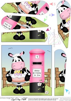 Milly Moo Cow's Birthday Cake & Postbox Fan Pyramage Topper