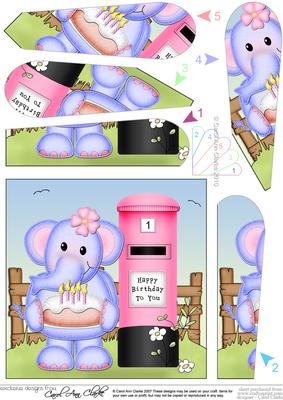 Lola Elephant Birthday Cake & Postbox Fan Pyramage