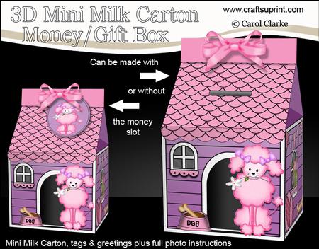 3D Bonbon Poodle Dog Kennel Milk Carton Money or Treat Box