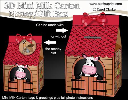 3D Milly Moo Cow Barn Milk Carton Money or Treat Box