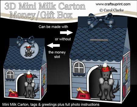 3D Hamish Scottie Dog Kennel Milk Carton Money or Treat Box