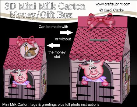 3D Zoe Piggy Sty Milk Carton Money or Treat Box