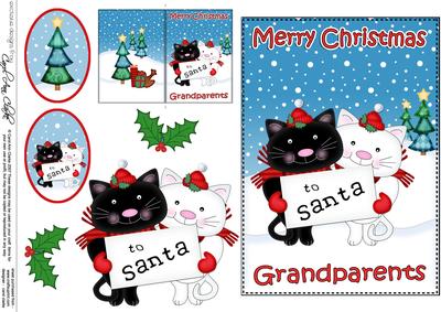 Xmas Grandparents Cats 5x7 3D Decoupage