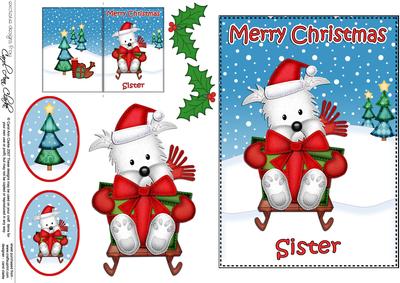 Xmas Sister Westie Dog 5x7 3D Decoupage