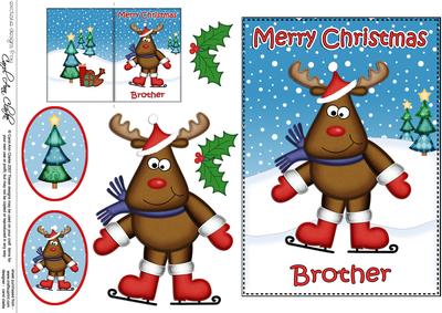 Xmas Brother Rudolph 5x7 3D Decoupage