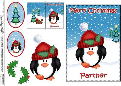 Xmas Partner Penguin 5x7 3D Decoupage