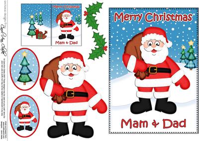 Xmas Mam & Dad Santa 5x7 3D Decoupage