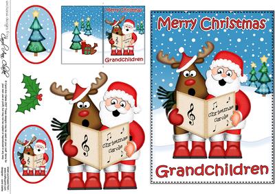 Xmas Grandchildren Santa & Rudolph 5x7 3D Decoupage