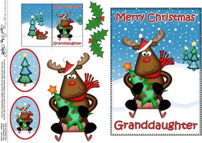 Xmas Granddaughter Rudolph 5x7 3D Decoupage