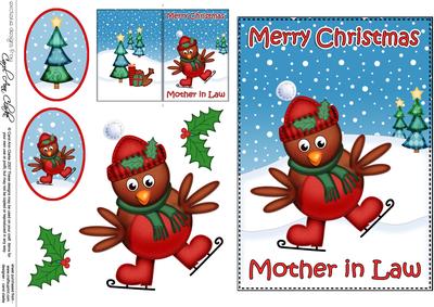 Xmas Mother in Law Robin 5x7 3D Decoupage