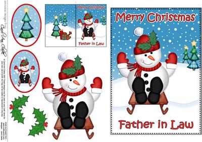 Xmas Father in Law Snowman 5x7 3D Decoupage