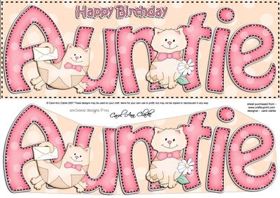 Large Dl Birthday Auntie Cat Card & 3D Decoupage