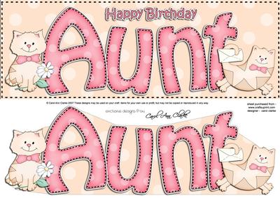 Large Dl Birthday Aunt Cat Card & 3D Decoupage