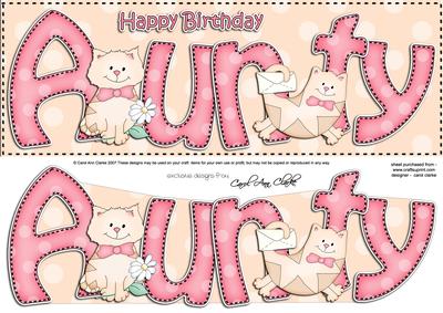 Large Dl Birthday Aunty Cat Card & 3D Decoupage