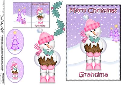 Xmas Grandma Snowman 5x7 3D Decoupage