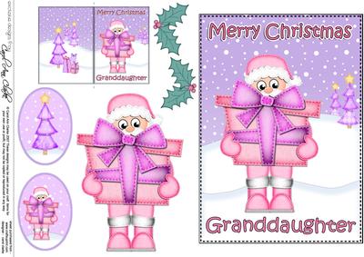 Xmas Granddaughter Santa 5x7 3D Decoupage