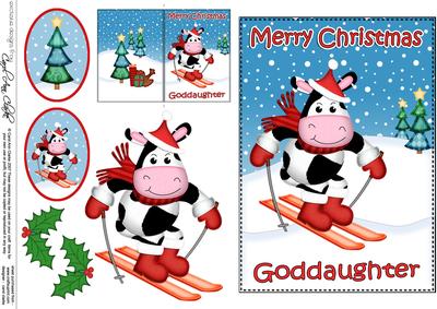 Xmas Goddaughter Milly Moo Cow 5x7 3D Decoupage