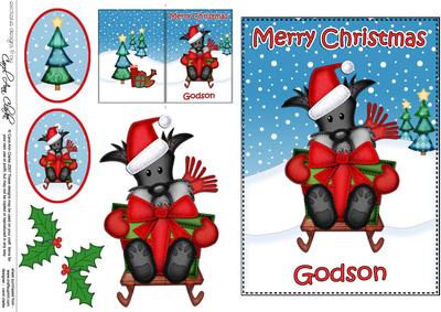 Xmas Godson Hamish Scottie Dog 5x7 3D Decoupage