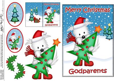 Xmas Godparents Westie Dog 5x7 3D Decoupage