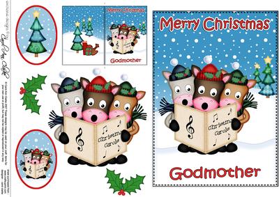 Xmas Godmother Gigi Horse & Friends 5x7 3D Decoupage