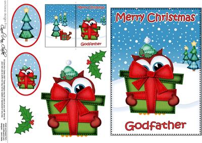 Xmas Godfather Litle Hoot Owl 5x7 3D Decoupage