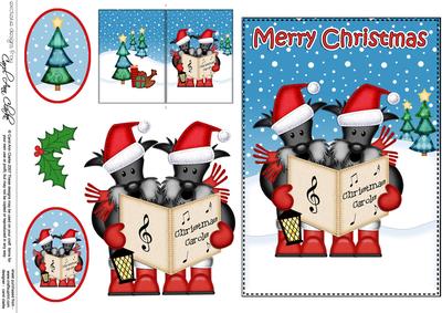 Christmas Singing Scottie Dogs 5x7 3D Decoupage