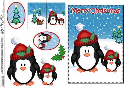 Christmas Penguins 5x7 3D Decoupage
