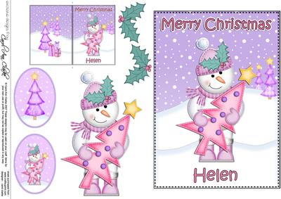 Xmas Helen Snowman 5x7 3D Decoupage