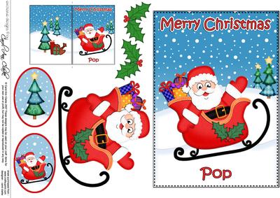 Xmas Pop Santa 5x7 3D Decoupage