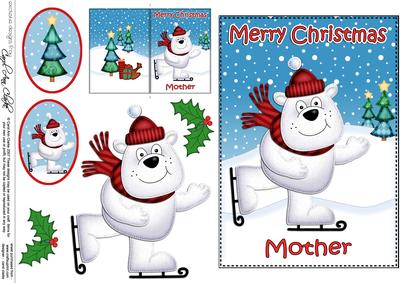 Xmas Mother Ben Polar Bear 5x7 3D Decoupage
