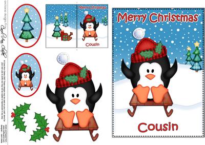 Xmas Cousin Penguin 5x7 3D Decoupage