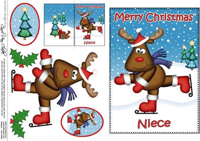Xmas Niece Rudolph 5x7 3D Decoupage