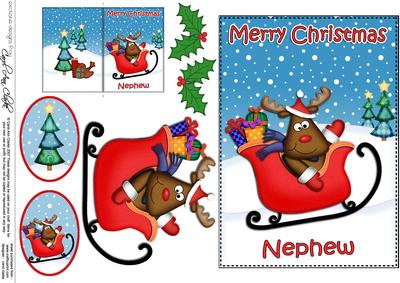 Xmas Nephew Rudolph 5x7 3D Decoupage