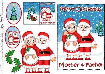 Xmas Mother & Father Santa & Mrs Claus 5x7 3D Decoupage