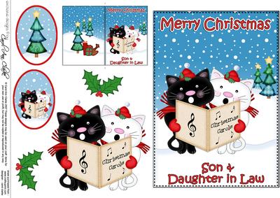 Xmas Son & Daughter in Law Cats 5x7 3D Decoupage