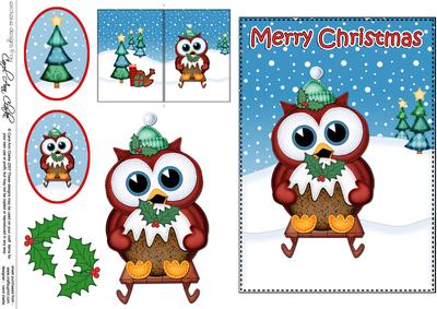 Xmas Little Hoot Owl 5x7 3D Decoupage