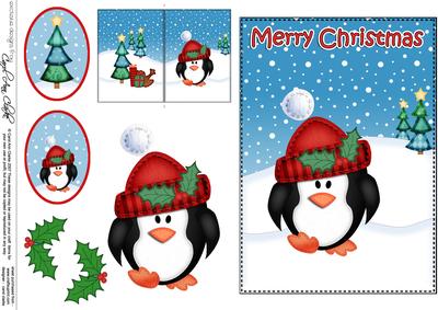 Xmas Little Penguin 5x7 3D Decoupage