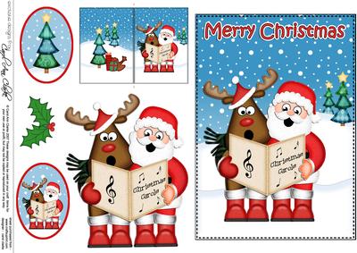 Xmas Santa & Rudolph 5x7 3D Decoupage