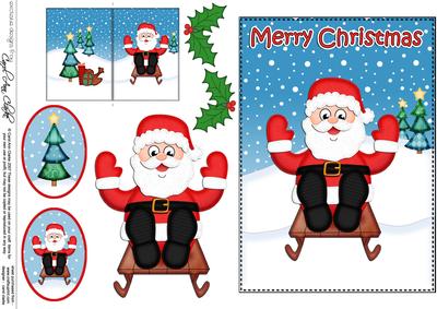 Xmas Sledging Santa 5x7 3D Decoupage