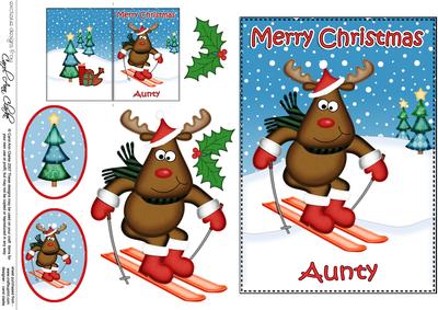 Xmas Aunty Rudolph 5x7 3D Decoupage