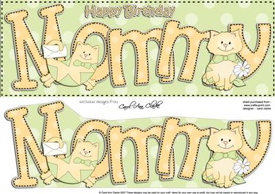Large Dl Birthday Mommy Cat Card & 3D Decoupage