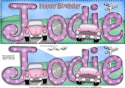 Large Dl Birthday Jodie Cars Quick Card N 3D Decoupage