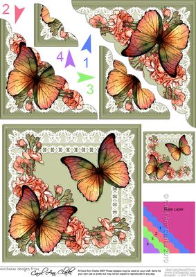 Butterflies and Flowers on Lace Scallop Corner Side Stacker