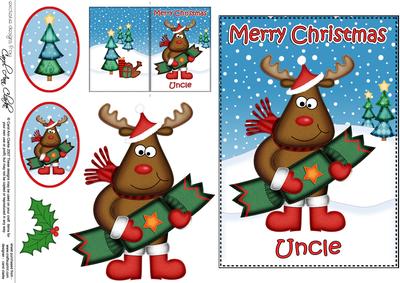 Xmas Uncle Rudolph 5x7 3D Decoupage