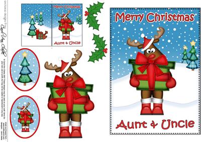 Xmas Aunt & Uncle Rudolph 5x7 3D Decoupage