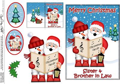 Xmas Sister & Brother in Law Santa & Friend 5x7 3D Decoupage