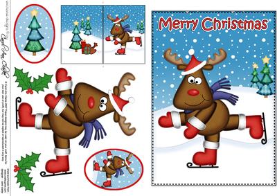 Christmas Skating Rudolph 5x7 3D Decoupage