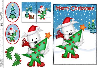 Christmas Westie Dog 5x7 3D Decoupage
