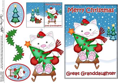 Xmas Great Granddaughter Cat 5x7 3D Decoupage